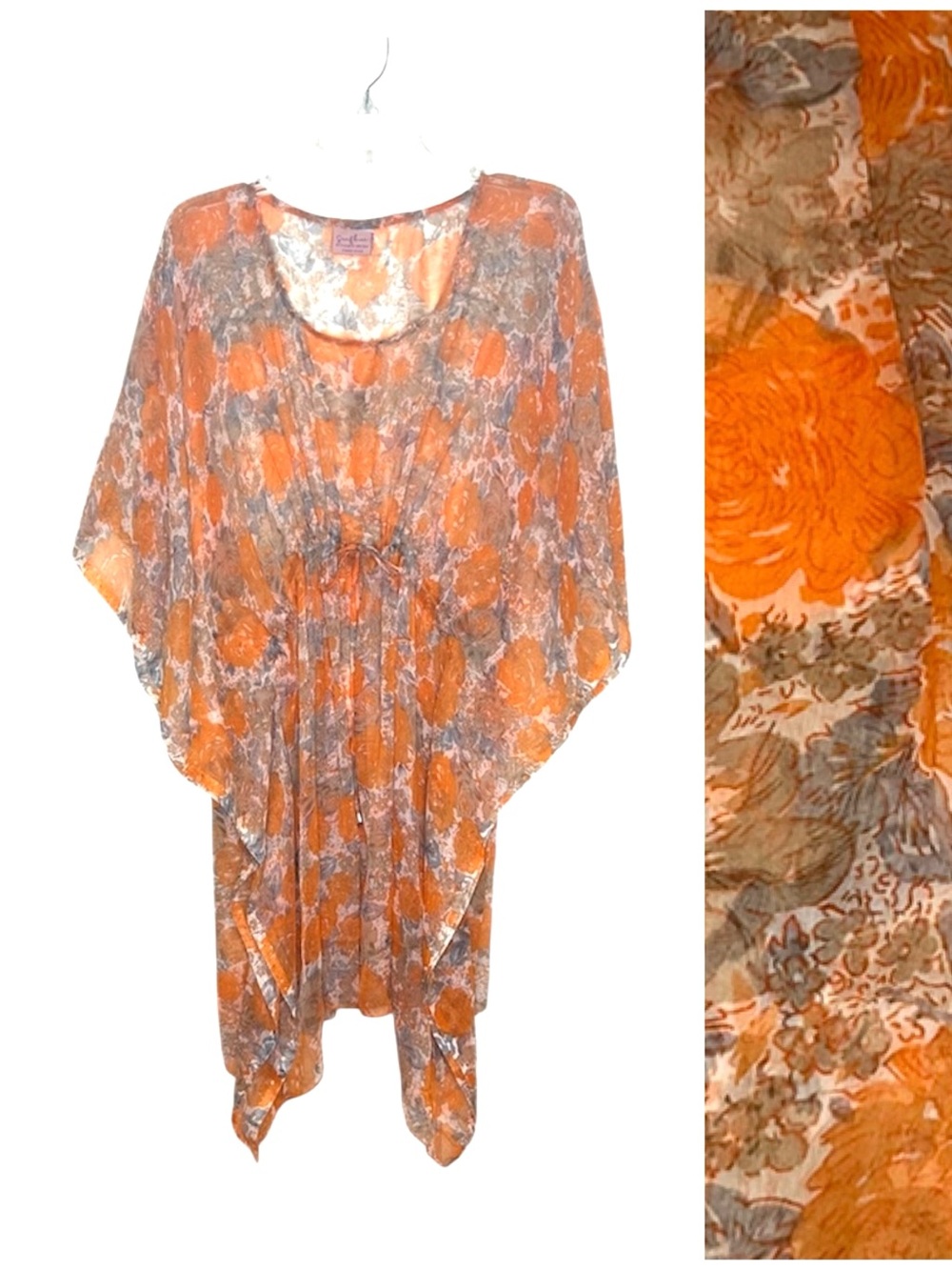 Sunflower Boho Sheer Swim Coverup Orange Floral One Size